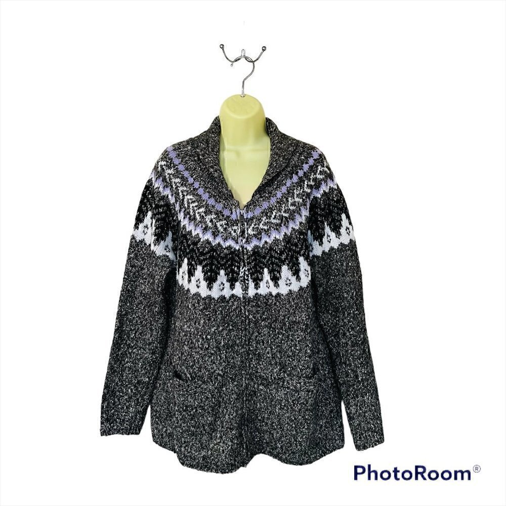 Vintage Fair isle Icelandic-Chunky-hand-knitted-Grey-Winter-Fisherman Sweater XL